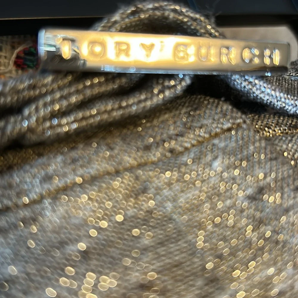 Tory Burch Size 6 silk blend belted skirt. Variegated tan with gold thread. - Picture 7 of 13